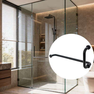 Хорошая цена Стеклянная дверная ручка для душа, 12-дюймовая нержавеющая сталь 304, черная круглая ручка для душа онлайн